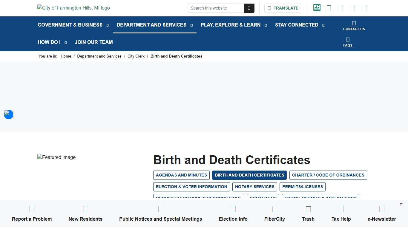 Birth and Death Certificates - City of Farmington Hills, MI