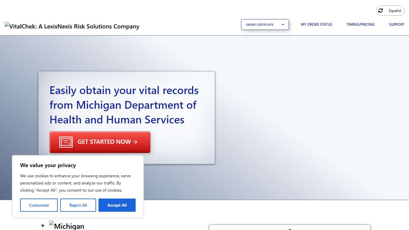 Michigan Department of Health and Human Services (MI) Order Certificates - VitalChek